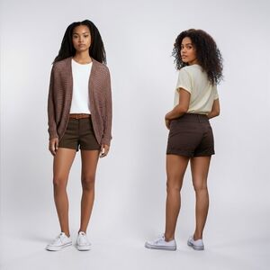 Spacegirlz Women's Junior Flat front Stretch Cuffed Brown Shorts 11